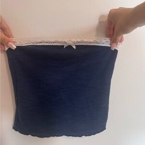 RSQ Navy Tube Top with White Lace